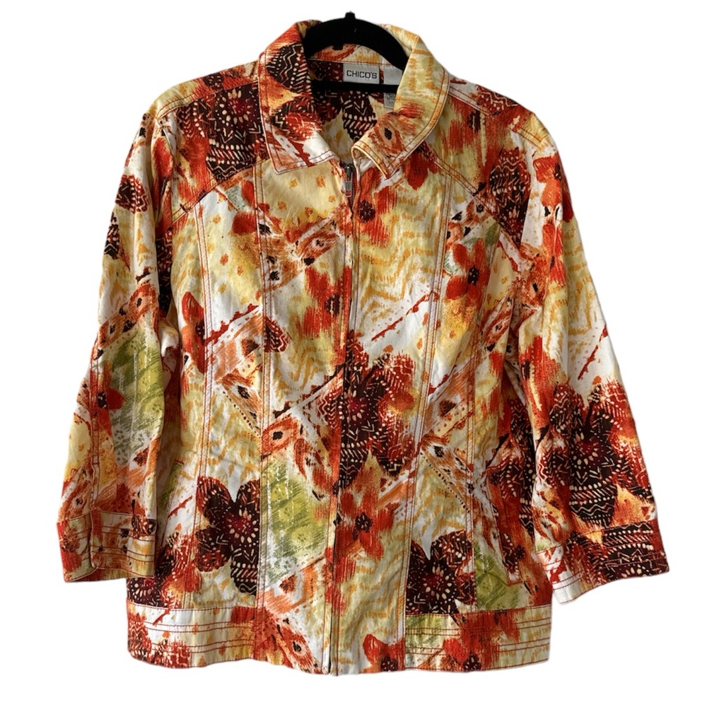 Chicos size 3 Orange Floral Zipup Jacket